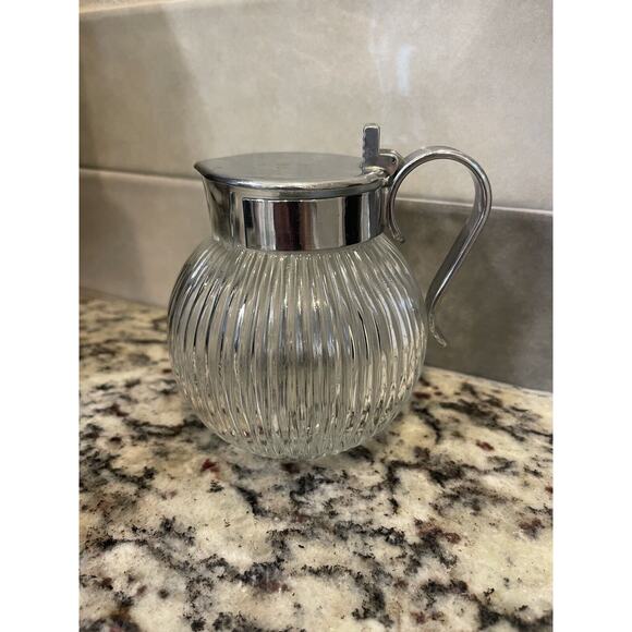 Chase Brass & Copper Co art deco glass & Chrome 4” Jubilee Syrup Pitcher Rare - Picture 1 of 10